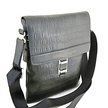 Кожаная мужская сумка Salvatore Ferragamo 72-602 Black