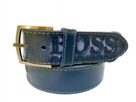 Кожаный ремень Boss blue 1338_1