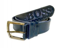 Кожаный ремень Boss blue 1338_0
