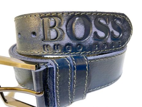 Кожаный ремень Boss blue 1338