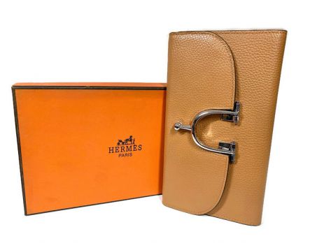 Кожаный женский клатч кошелёк Hermes 569 Apricot