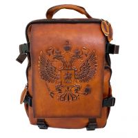 Рюкзак кожаный с тиснением "Герб" 2546 brown