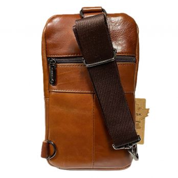 Рюкзак сумка нагрудная кожаная ZNIXS 96712 brown