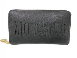 Кожаный женский клатч-кошелёк на молнии Moschino black_0
