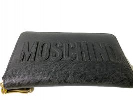 Кожаный женский клатч-кошелёк на молнии Moschino black_2