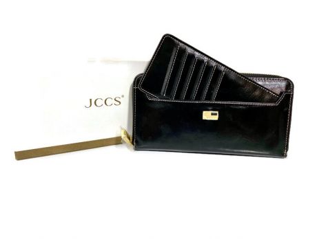 Кожаный женский клатч-кошелек JCCS 3052 black с визитницей