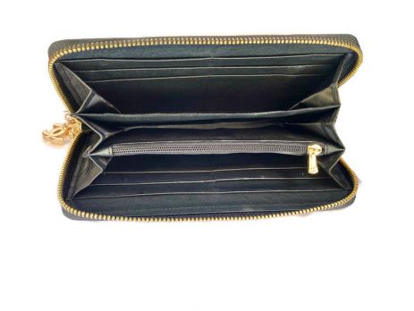 Кожаный женский кошелек на молнии Реплика Ch 1799-13 Black