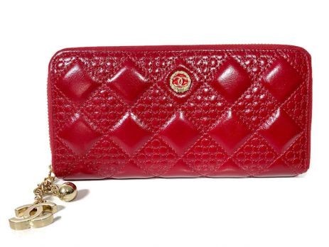 Кожаный женский кошелек на молнии Реплика Ch 1799-13 красный