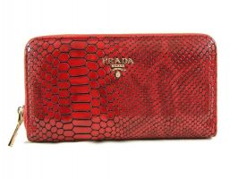 Кожаный женский кошелек на молнии Prada 27-025 Red reptile_0