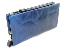 Кожаный женский клатч-кошелек на молнии 1519 Blue