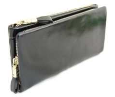 Кожаный женский клатч-кошелёк на молнии 1519 Black_0